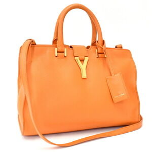 Saint Laurent Cabas Shoulder Bag Y Line Leather Orange PARIS